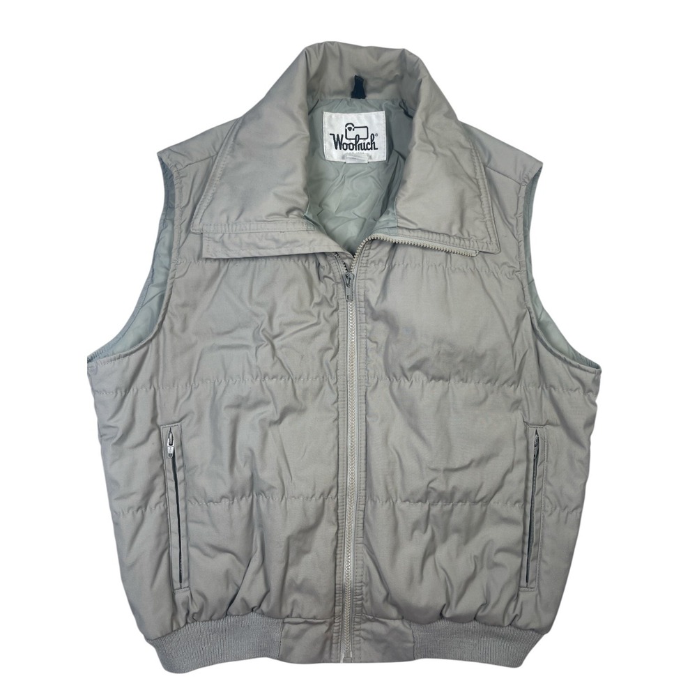 Woolrich Puffer Vest Men's Gray Lined Zip Pockets Sleeveless Ribbed Hem Full Zip